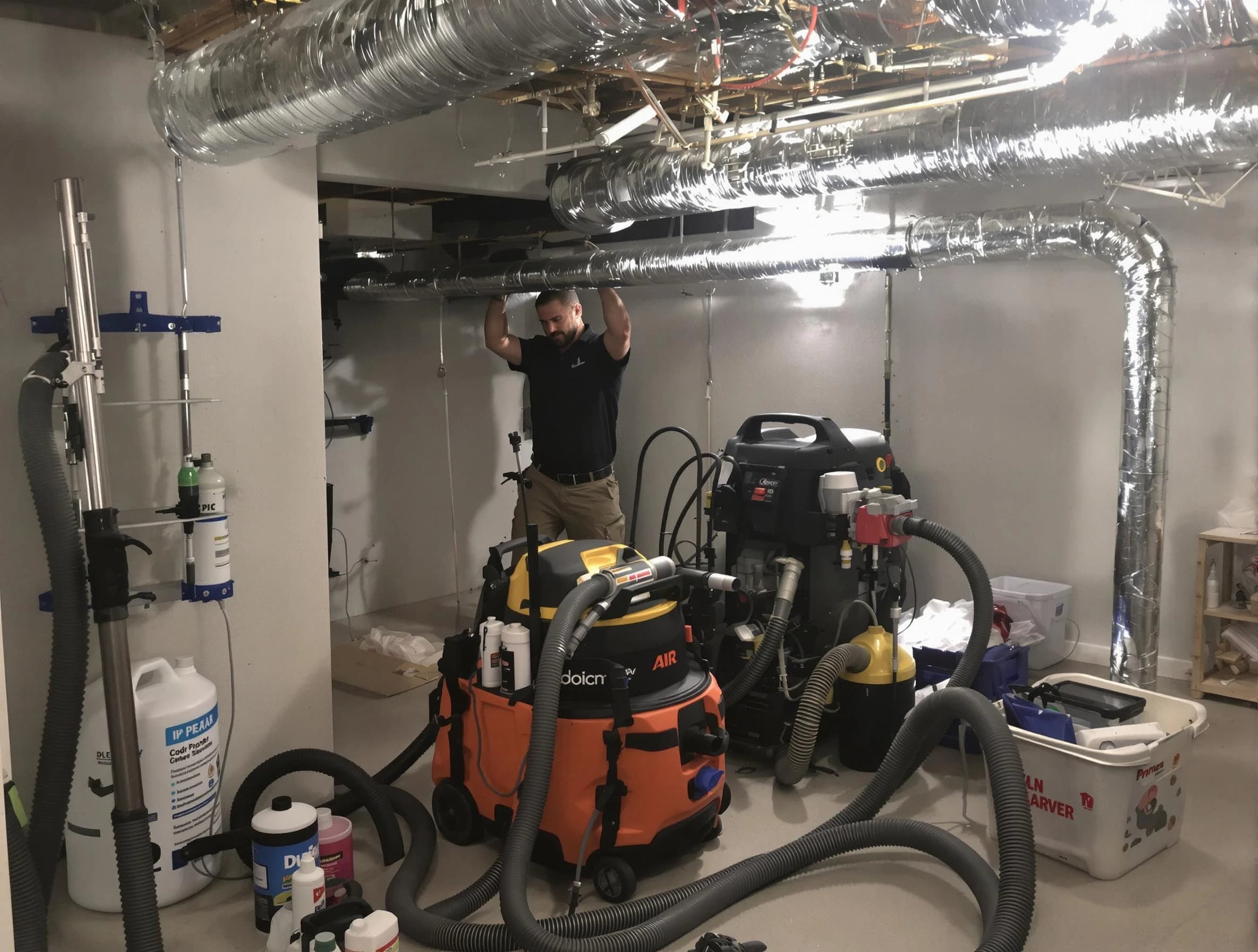 Wyndham Air Duct Cleaning specialist performing professional mold removal from air ducts using safety equipment in Wyndham