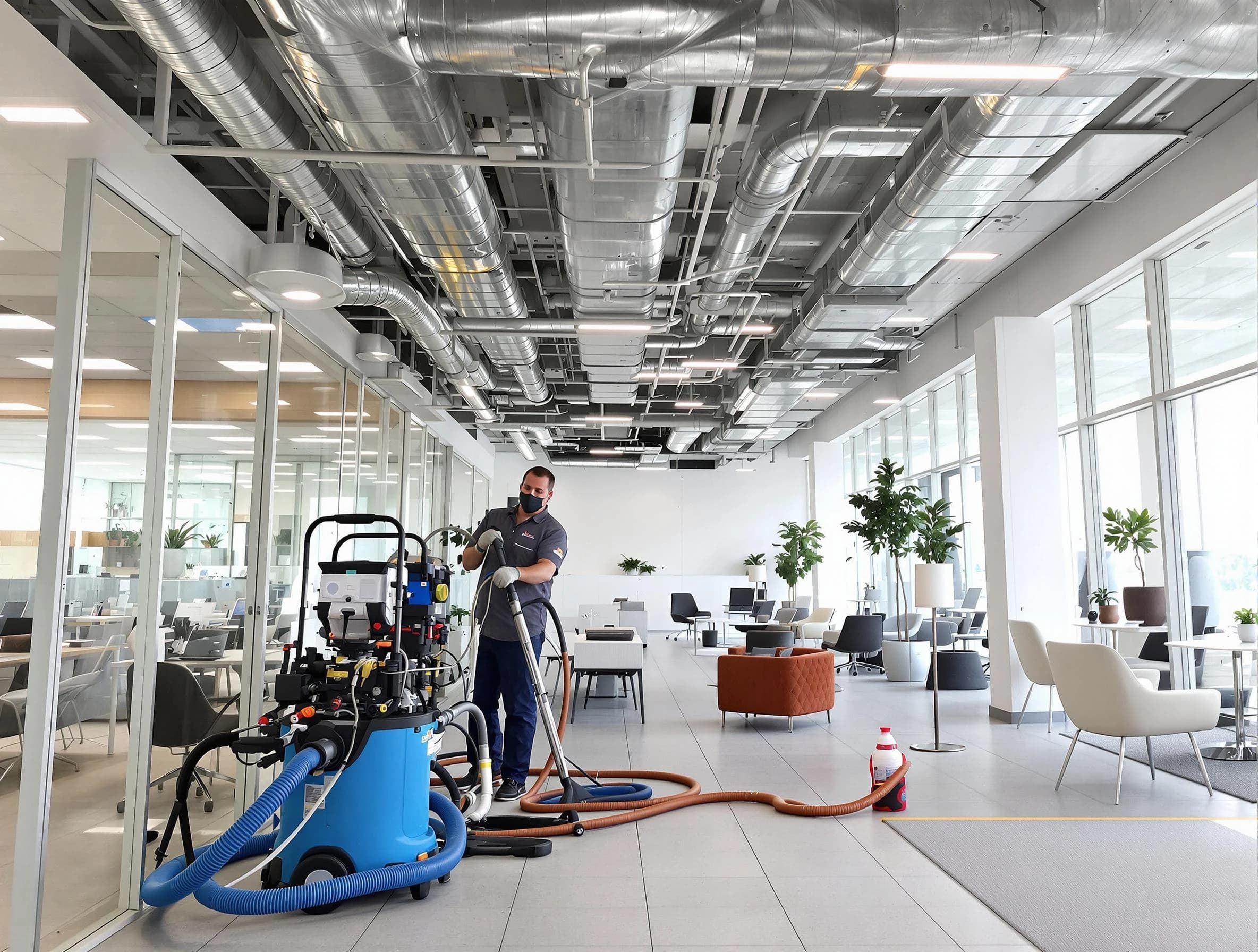 Wyndham Air Duct Cleaning team conducting comprehensive commercial duct cleaning at a business location in Wyndham