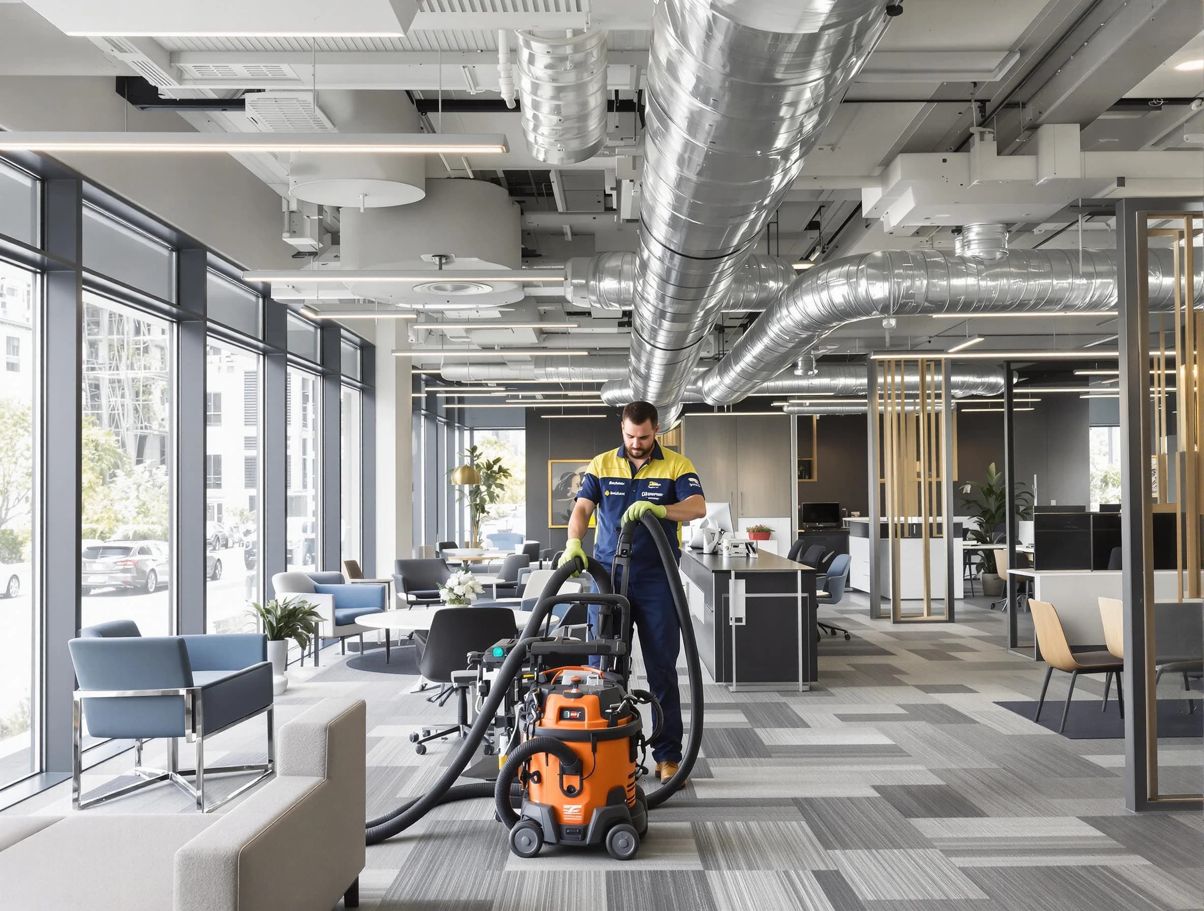 Wyndham Air Duct Cleaning team performing thorough commercial duct cleaning at a Wyndham business center