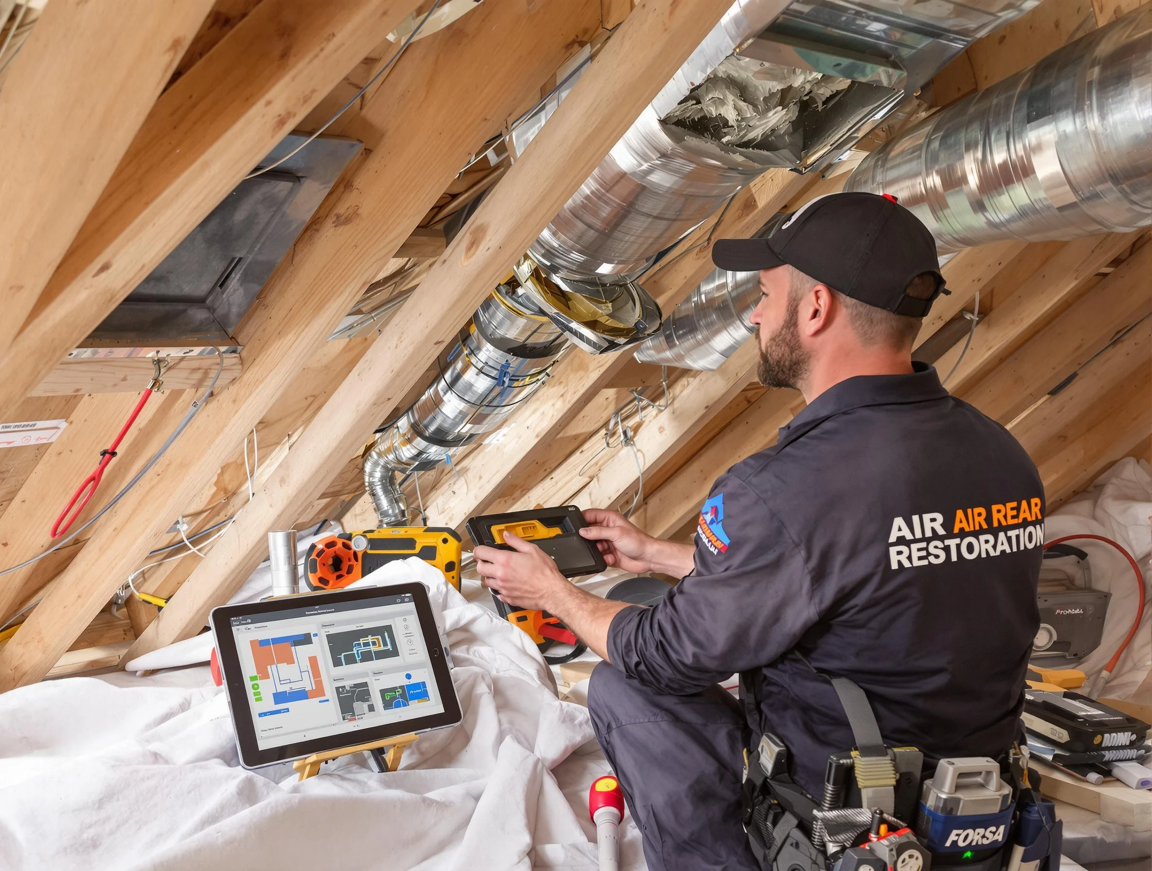 Wyndham Air Duct Cleaning technician performing precise duct repair work in Wyndham