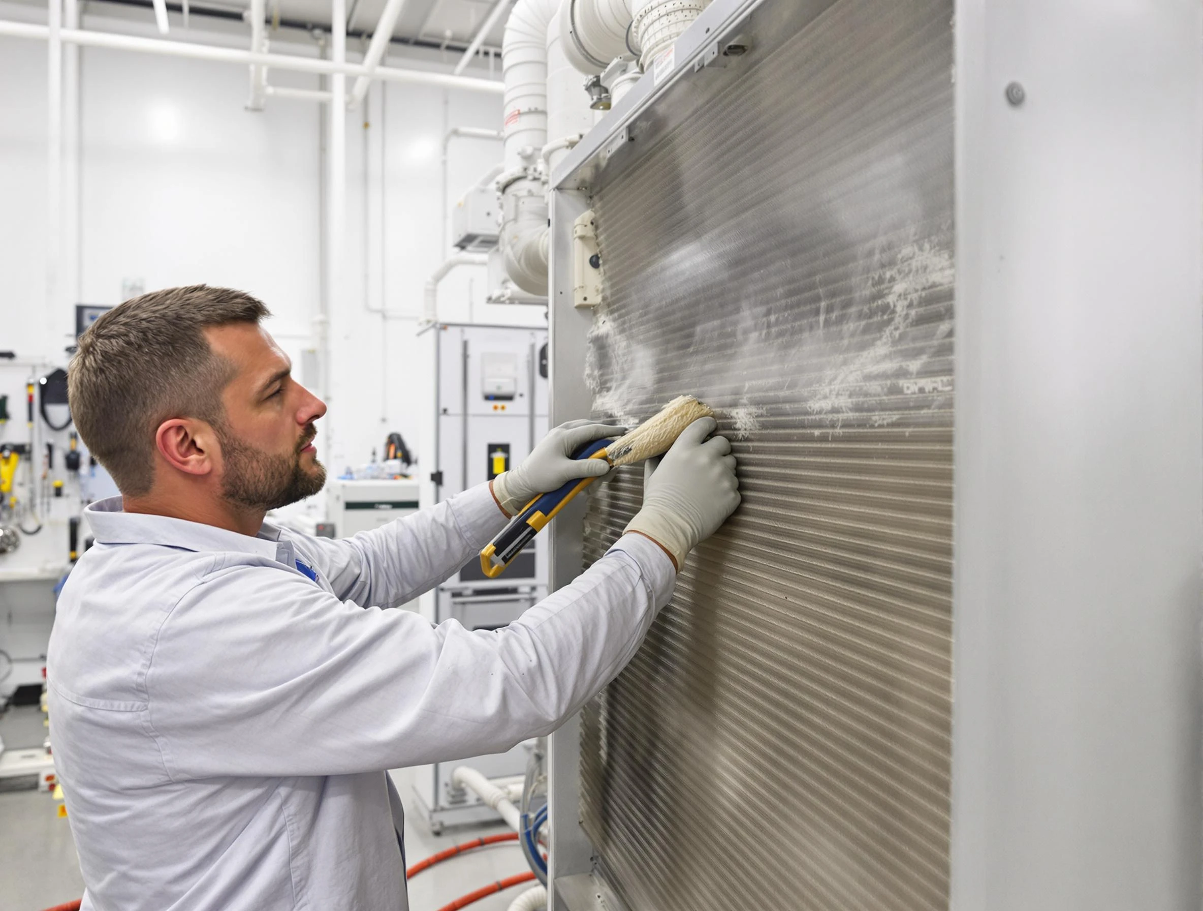 Wyndham Air Duct Cleaning technician performing precision commercial coil cleaning at a Wyndham business