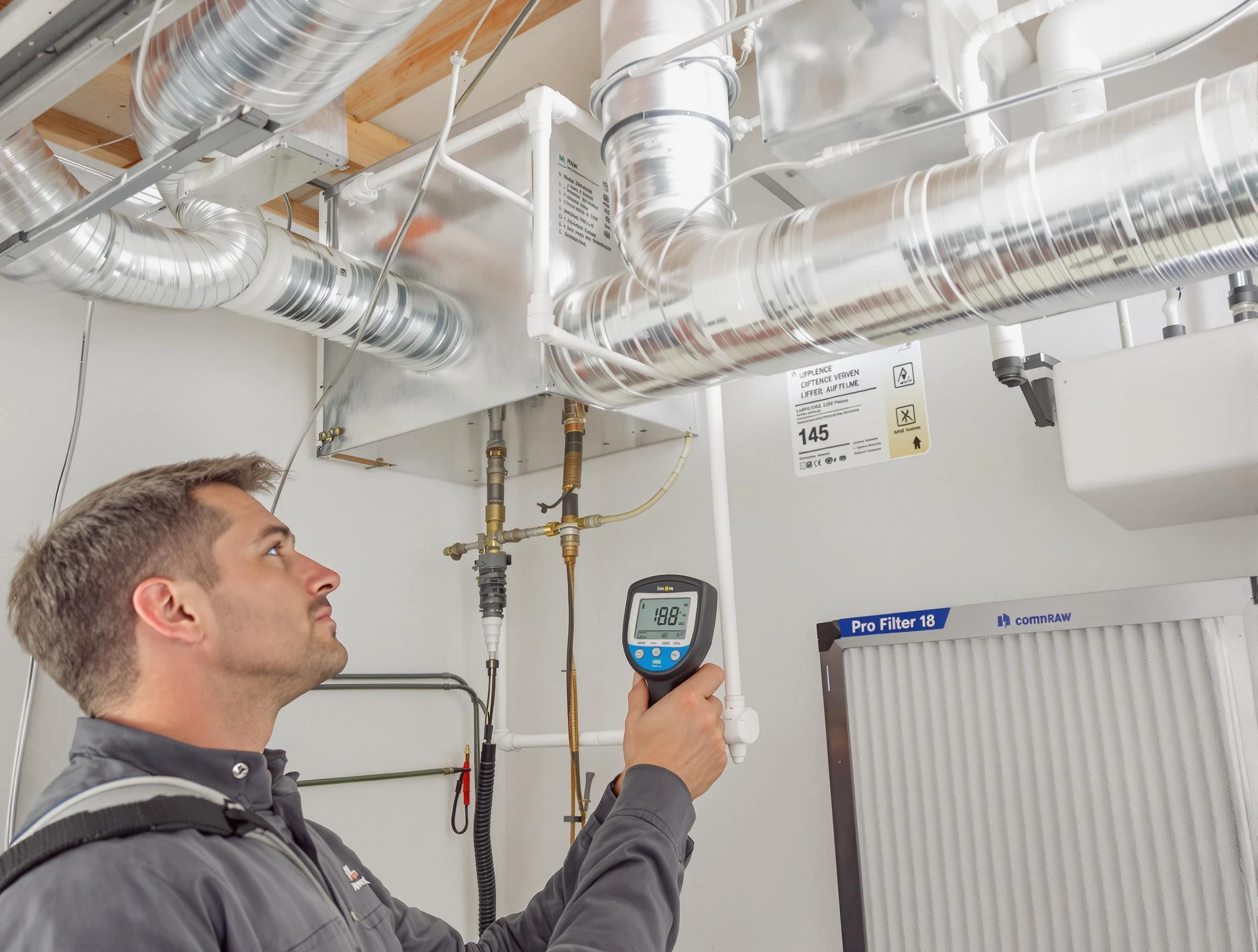 Wyndham Air Duct Cleaning expert conducting detailed filter system inspection using diagnostic tools in Wyndham