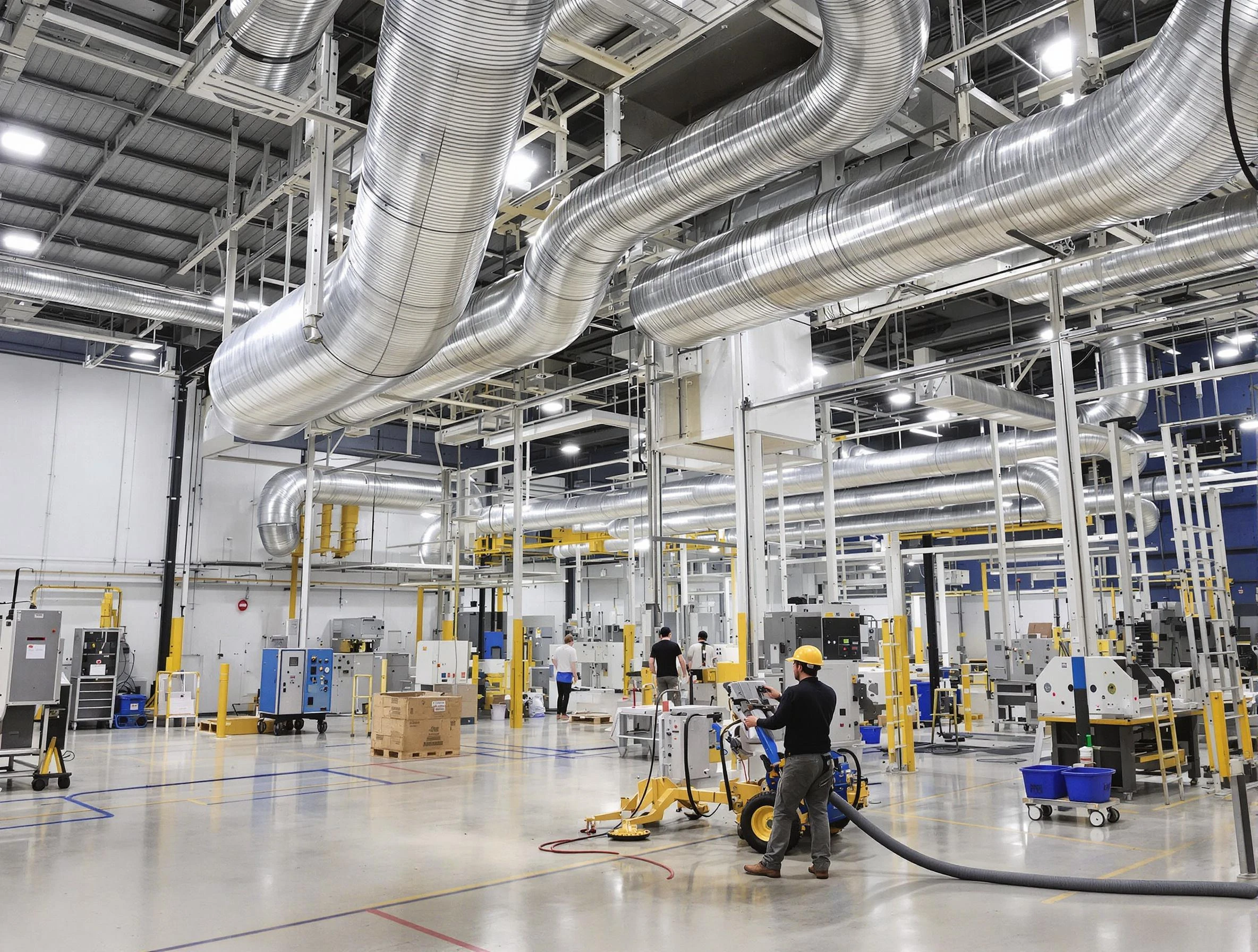 Wyndham Air Duct Cleaning team performing comprehensive industrial duct cleaning at a large facility in Wyndham