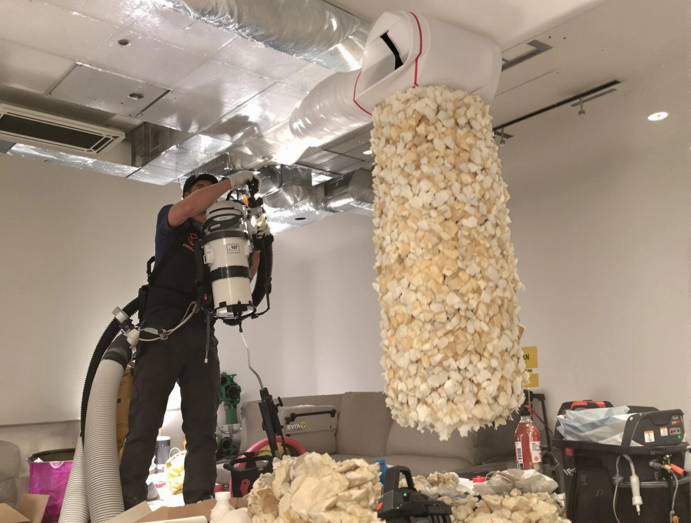 Wyndham Air Duct Cleaning technician performing precision vacuum insulation removal in a residential property in Wyndham